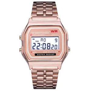 Selling fancy stainless steel strap LCD display movement alarm function men and women casiki watch digital