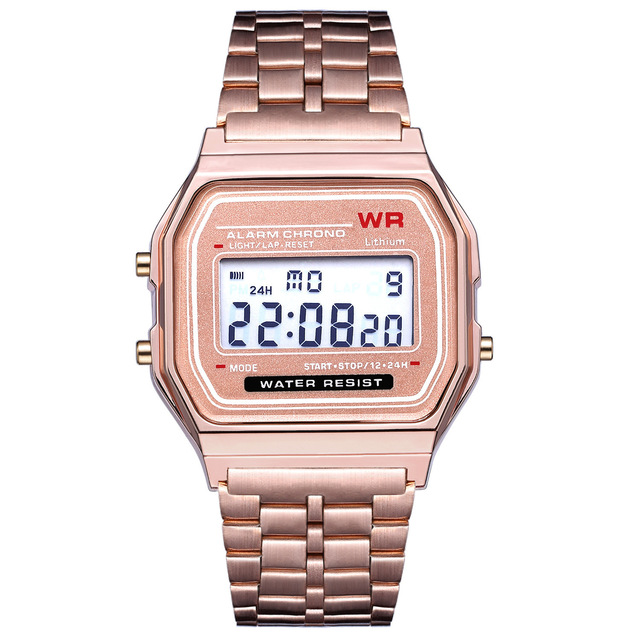 Fancy Square Sport Stainless Steel Strap LCD Display Digital Watch with Alarm Function for Men and Women Casiki