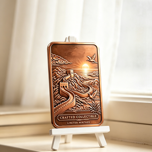 Barra de Cobre Rectangular de 1 kg, .999 Fino, con Patina Vintage, Diseño de Gran Muralla China al Atardecer con Grúas, Edición Limitada - Product Image 2