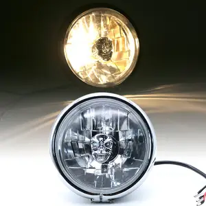 Lampu depan sepeda motor Halogen modifikasi 5.75 inci, lampu depan tengkorak untuk sepeda motor