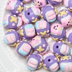 Perles acryliques peintes à la main de couleur crème Lucite à trou droit bijoux à bricoler soi-même faisant des matériaux chaînes de téléphone portable accessoires - Product Image 2