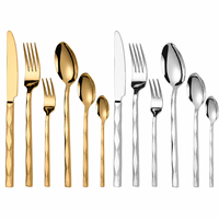 Cuillère, fourchette et couteau de luxe en acier inoxydable avec manche texturé or et argent pour mariage, hôtel, restaurant