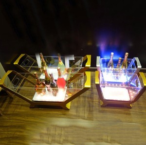 Led sáng bia giữ chai rượu kim loại khung đứng lớn 6 chai rượu sâm banh thuyền hình LED Xô đá - Product Image 1