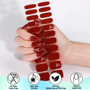 Custom OEM ODM Deep Wine Red Solid Color White Bow Knot Glossy Long Lasting Non-toxic UV Free Gel Nail Wraps for Salon Manicure - Product Image 2