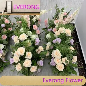 EVERONG-638 Flower Runner Arrangement Bruiloft Zijde Bloemenrij Gangpad Runner Bloem Kunstbloem Runner Voor Bruiloft Achtergrond