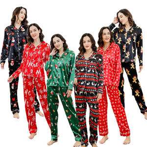 Custom Red HOHO Women Sleepwear <strong>Christmas</strong> Pajamas 2pcs <strong>Lady</strong> Silk Satin Pajamas Xmas <strong>Christmas</strong> Pyjamas <strong>PJs</strong> <strong>Christmas</strong> Pajamas - Product Image 1
