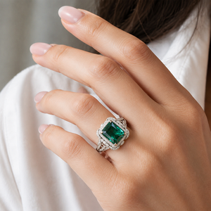 Luxury <b>Emerald</b> Style Openwork Floral <b>Ring</b> for Women Elegant Statement Finger Jewelry - Product Image 2