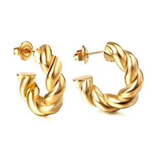 Nueva Tendencia, Pendientes de Aro de Moda Únicos Chapados en Oro PVD de 18K, Joyería de Acero Inoxidable Personalizada al por Mayor, Pendientes en Forma de C con Diseño de Cuerda Trenzada - Product Image 3
