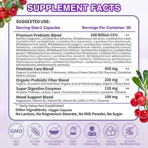 OEM ODM 18 Souches 100 Milliards <span class=keywords><strong>de</strong></span> CFU Cultures Actives Probiotiques Féminins en Capsules Favorisant la Santé Féminine et l'Équilibre <span class=keywords><strong>de</strong></span> l'<span class=keywords><strong>Humeur</strong></span> - Product Image 4