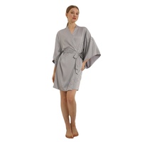 FUNG 6055 Bata de Baño de Satén de Lujo para Mujer con Cuello en V y Cintura Elástica, Diseño Minimalista, Cinturones Personalizados para Mujer