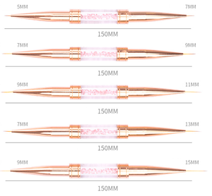 Pinceau double embout pour nail art, or rose, poils synthétiques, strass, virole en cuivre, plat, pour dessin floral, stylo de peinture gel pour ongles - Product Image 6