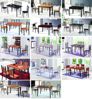 Table rectangulaire en métal et bois, Table de cuisine, Bar, petit déjeuner, coin Table avec 4 chaises, ensemble de salle à manger pour 4