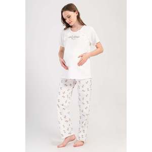 KADIN P.SUPREM CIFT PATLI KISA KOL ETEGI OVAL HAMILE PIJAMA TAKIM - BLANCO - BLANCO - Product Image 1