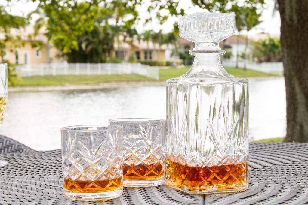 Royalty Art Kinsley Whiskey Glasses Set with Decanter Liquor Classic 5 Pc Glass wine set