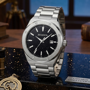 นาฬิกาควอตซ์หรูหราสำหรับผู้ชาย รุ่น Luxury Astro Collection ขนาด 42 มม. ตัวเรือนสแตนเลสสตีล หน้าปัดแสดงวันที่แบบอนาล็อก หน้าปัดลายท้องฟ้าเต็มดาว ผลิตโดยผู้ผลิตนาฬิกา - Product Image 3