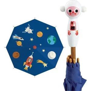 Guarda-sol com logotipo personalizado para crianças, animais de desenho animado, guarda-sol com estampa digital, alça de madeira