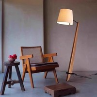 Lampadaire moderne en bois LED E27 avec abat-jour en tissu, hauteur réglable, intensité variable, jaune, minimaliste, inclinable, pour salon, chambre, bureau