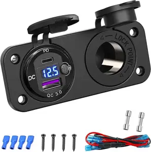 Zigarettenanzünder-Steckdose 12 Volt USB-Auslass: PD 36 W C und QC3.0 18 W Autoanschluss Aluminium-Metall 12 V Stecker für Meeresboot Reisemobil