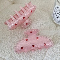 Diamant Coeur Rose Acétate Cheveux Griffe Doux Dos Tête Cheveux Requin Clip Cheveux Bandeau Décoratif