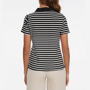 T-shirt <span class=keywords><strong>Polo</strong></span> a maniche corte da donna e da ragazza a righe in cotone bianco e nero di colore oversize - Product Image 3