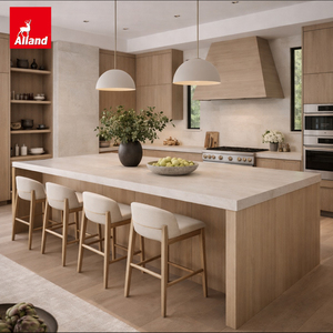 Armoires de cuisine en bois mélaminé de style minimaliste nordique Alland, couleur bois, style japonais, minimalisme scandinave, placage bois pour villa - Product Image 3