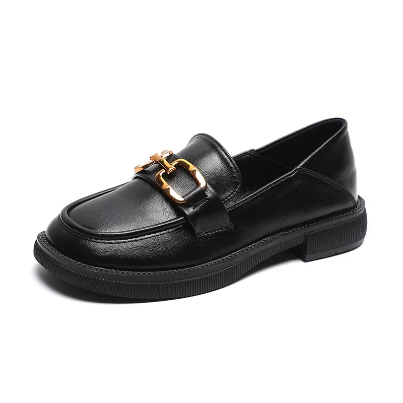 2022 Fashion Design Women Thick Bottom Flat Shoes Black Leather 2.5cm Chunky Women Loafers Shoes