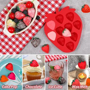 Custom Logo 10 Cavity 3D Food Grade <b>Silicone</b> Mold in Strawberry Shape for Reusable Ice Cream Popsicle Making Baking <b>Tools</b> - Product Image 3