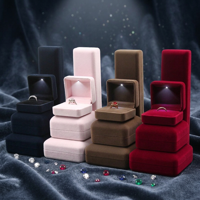 Custom LOGO Light Bracelet Necklace Ring Box Jewelry Storage Display Velvet Leather LED Jewelry Box