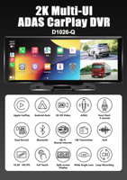 Carplay 4K 1080P Caméra de recul 10.26 pouces pour tableau de bord Écran tactile portable Récepteur audio pour radio de voiture