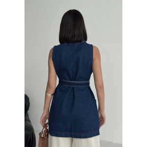 Chaleco Vaquero con Cinturón para Mujer, Prenda Exterior 100% Algodón, Sin Mangas, con Cinturón Ajustable - Product Image 1