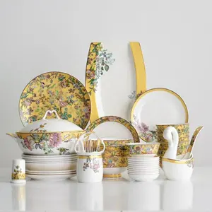 High Quality Utensils Bone China Tableware Set Ceramic Chinese Dinnerware Plate Bowl Spoon Set Porcelain Dinnerset