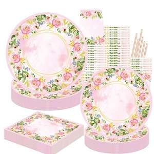 Suministros para fiestas de bodas y baby shower Bandeja de papel floral <span class=keywords><strong>C</strong></span> Tazas Mantel para novias para fiestas y ocasiones especiales - Product Image 6