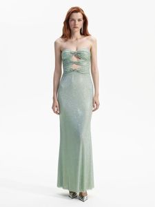 Robe de soirée pour femmes de couleur unie haut creux <span class=keywords><strong>dos</strong></span> <span class=keywords><strong>nu</strong></span> nœud Maxi volants sans bretelles chute de taille tenue de fête formelle pour l'été - Product Image 2