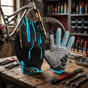 Gants de sport noir et bleu, longueur poignet, en polyester respirant, compatibles écran tactile, pour usage extérieur - Product Image 5