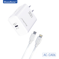 Chargeur rapide PD 18W Type-C Prise EU/US Entrée AC 100-240V Câble de 1 mètre pour téléphone portable Montre connectée Ordinateur portable & Appareil photo 5V/3A