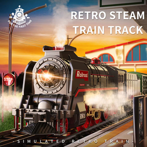 Tren de Vapor Eléctrico con Sonido de Bocina Simulado, Juguetes de Pista de Plástico para Ensamblar, Tren Clásico Inteligente con Spray y Luces - Product Image 2