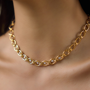 Collana J&<span class=keywords><strong>D</strong></span> Jewelry con doppio anello e catena a O, placcata <span class=keywords><strong>oro</strong></span> 18 carati, in acciaio inossidabile con zirconi rotondi, gioiello di tendenza per donna - Product Image 1