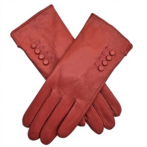 Gants d'hiver en cuir de mouton rouge, longueur poignet, style uni, doublure en fausse fourrure, conception thermique pour un usage quotidien décontracté - Product Image 6