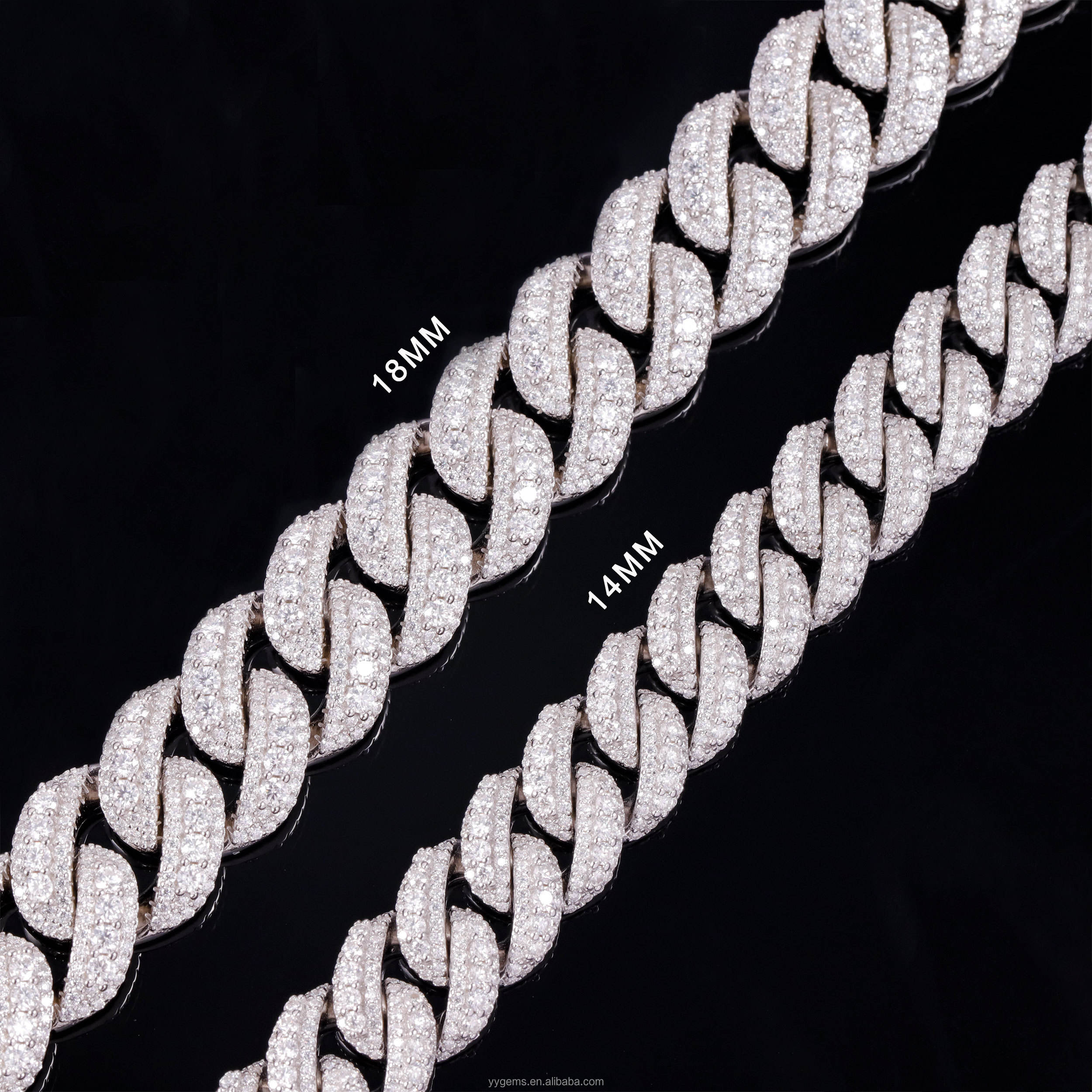 โซ่คิวบันโค้งสีขาว ขนาด 18 มม.