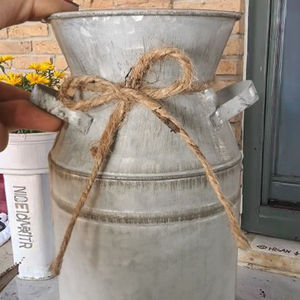 Jarrón y cubo de hojalata antiguo vintage de estilo europeo, contenedor de arreglos florales de Metal para flores secas de hierro y maceta de leche binaural - Product Image 4