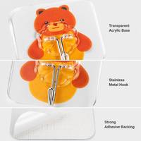 Crochets muraux adhésifs robustes en forme d'ours de dessin animé, sans perçage, forte capacité de charge, base transparente, métal, OEM ODM, directement de l'usine, 9 pièces/carte