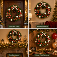 Guirlande de Noël artificielle avec nœuds en satin imprimés flocons de neige, pommes de pin, tranches d'orange séchées, boules décoratives, clochettes – Décoration durable