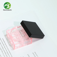 Boîtier de poudre libre carré rose à 4 compartiments avec remplissage inversé haut de gamme et couvercle noir, boîte cosmétique vide en plastique pour vente en gros OEM/ODM