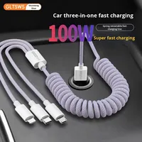Câble de données à ressort trois-en-un Super Fast 3A Charging Retractable Mobile Phone One-To-Three Micro-USB TPE Cable