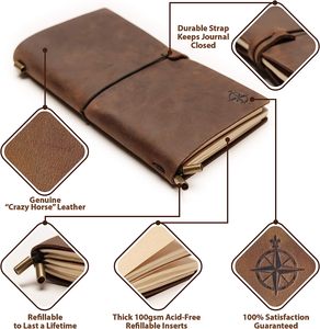 <span class=keywords><strong>Carnet</strong></span> <span class=keywords><strong>de</strong></span> notes en cuir véritable fait à la main Vintage Cowhide Diary Passport Size Travel Notebook Cover Journal Sketchbook - Product Image 5