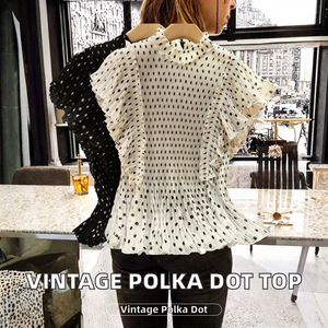 Blusa de Gasa con Estampado de Lunares para Mujer, con Mangas con Volantes y Diseño Plisado, Corte Holgado, Primavera-Verano - Product Image 2