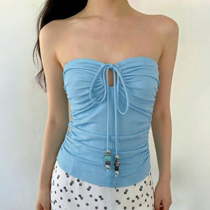 Haut bustier coloré et élégant à découpes avec cordon de serrage, taille froncée, chic pour le quotidien, décontracté, sans manches, coupe courte - Product Image 5