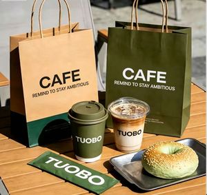 Sac en papier kraft écologique recyclable avec logo personnalisé imprimé pour la restauration rapide, les cafés et les emballages de magasins - Product Image 1
