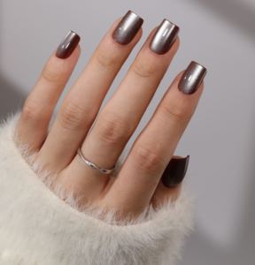 Короткие квадратные французские накладные ногти 3D с металлическим эффектом, розовые, нюдовые, матовые, из АБС-пластика, оптом, в наличии для магазинов косметики и розничной торговли - Product Image 5