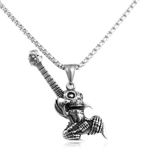 Colgante de guitarra con forma de calavera de acero inoxidable, collar temático de esqueleto Punk Rock para hombres y mujeres, regalo 231047 - Product Image 5